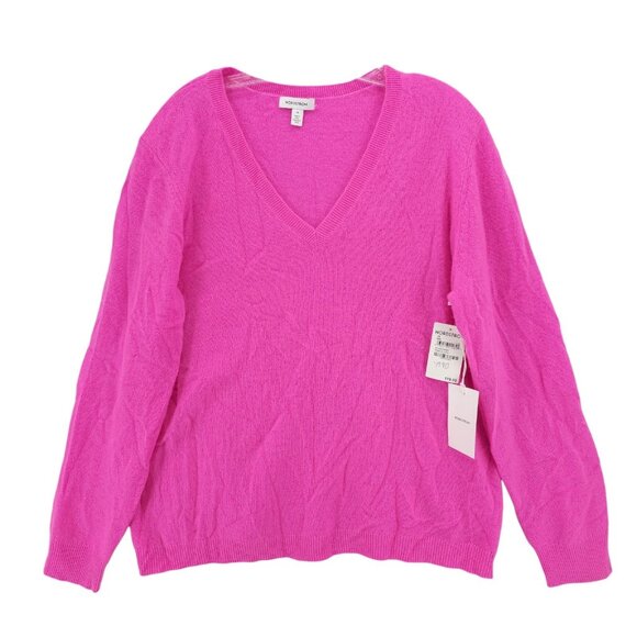 NWT NORDSTROM Pink Flash 100% Cashmere V-Neck Sweater Soft Women's 1X - Picture 1 of 8